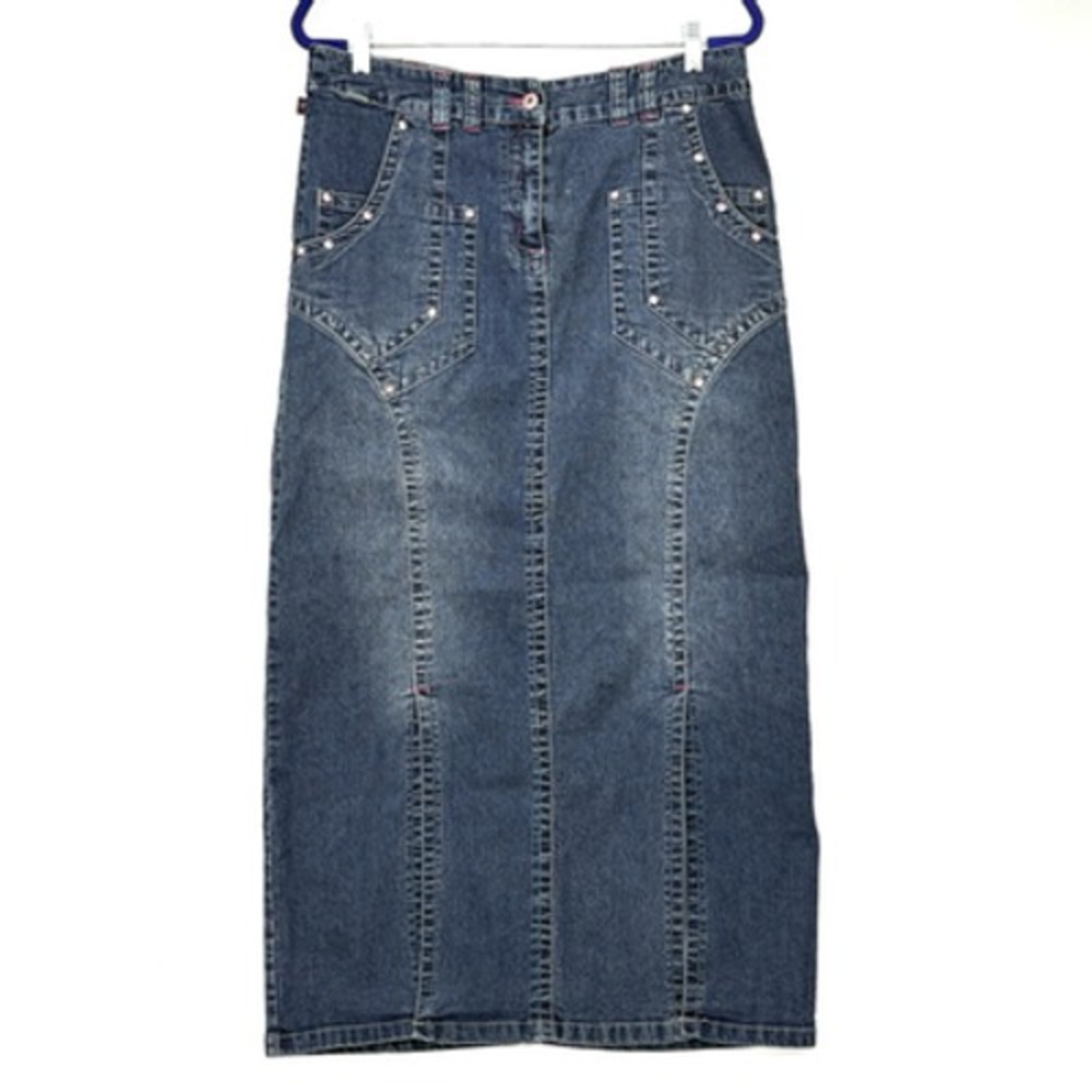 Jean Maxi Skirt Womens 8 Vezucci Rhinestones 90s Retro Y2K Vintage